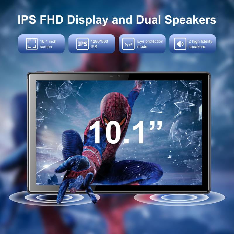 10.1 Inch Android 14 Tablet with Case, 256GB ROM, 5000Mah Battery, 1280X800 IPS FHD Touchscreen, 5MP+16MP Camera, Bluetooth,Wifi,Metal Body
