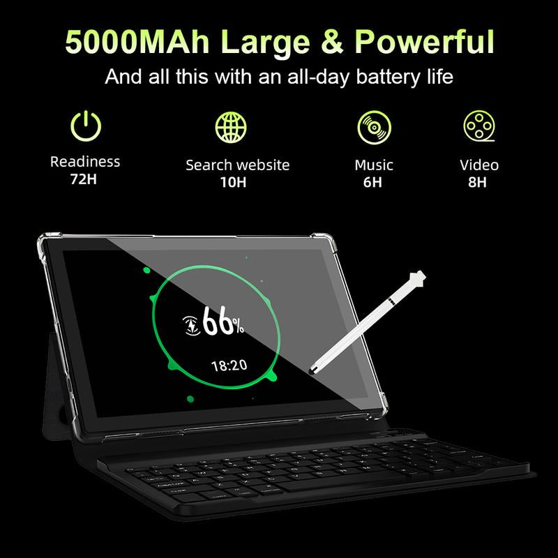 10.1 Inch Android 14 Tablet with Case, 256GB ROM, 5000Mah Battery, 1280X800 IPS FHD Touchscreen, 5MP+16MP Camera, Bluetooth,Wifi,Metal Body